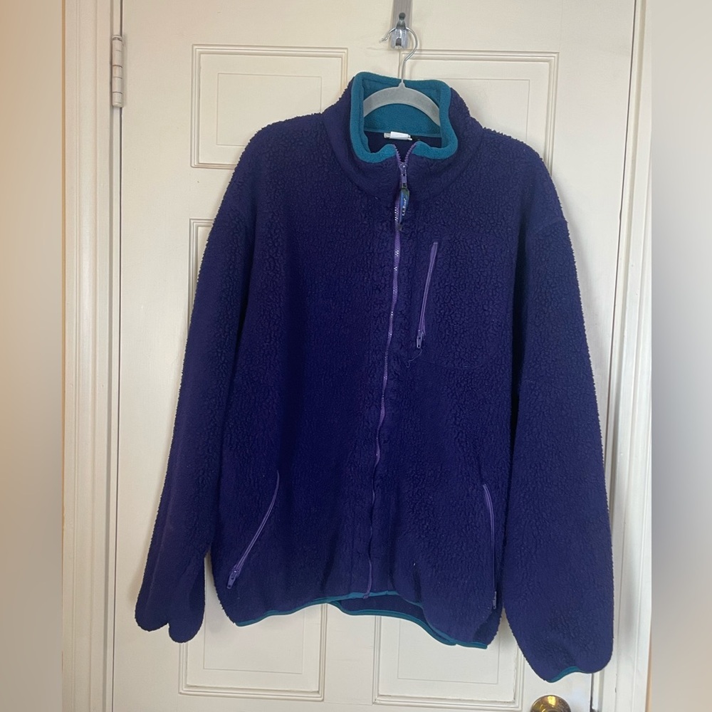 L.L.Bean Fleece Jacket Zip Vintage Freeport Purple Size X-Large Made In USA